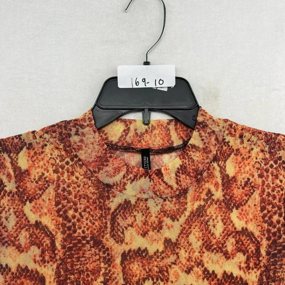 Urban Outfitters Dress Women's Sz Small Orange Mesh Snakeskin Mock Neck Bodycon - Picture 13 of 13